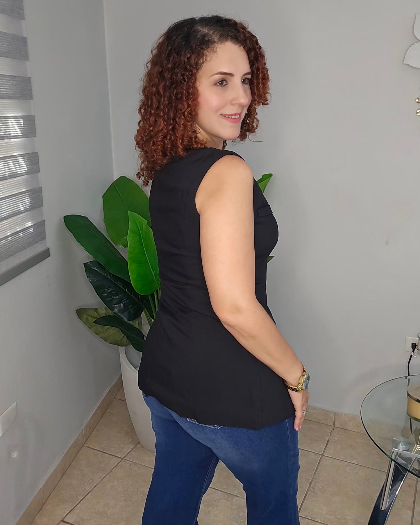 Jeweled Button Black Vest