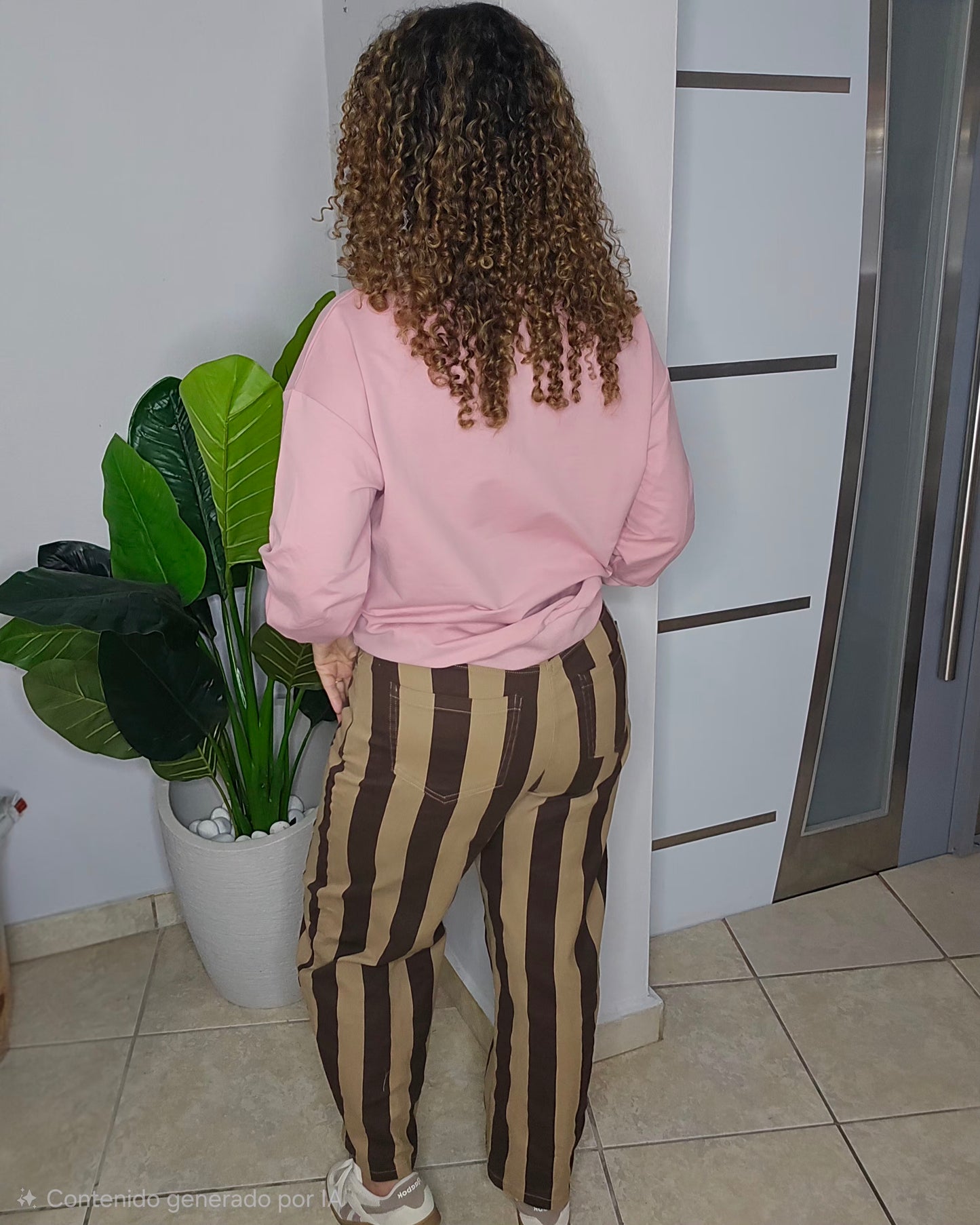 Amaia Stripe Barrel Pant in Brown