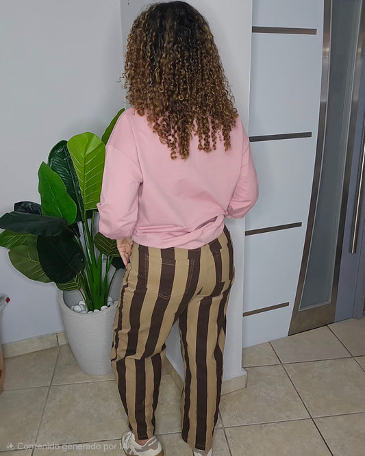 Amaia Stripe Barrel Pant in Brown