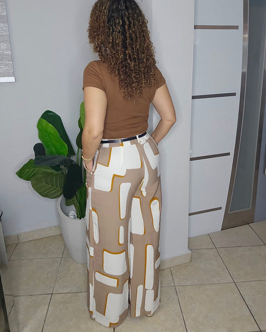 Abstract Muse Belted Palazzo – Camel