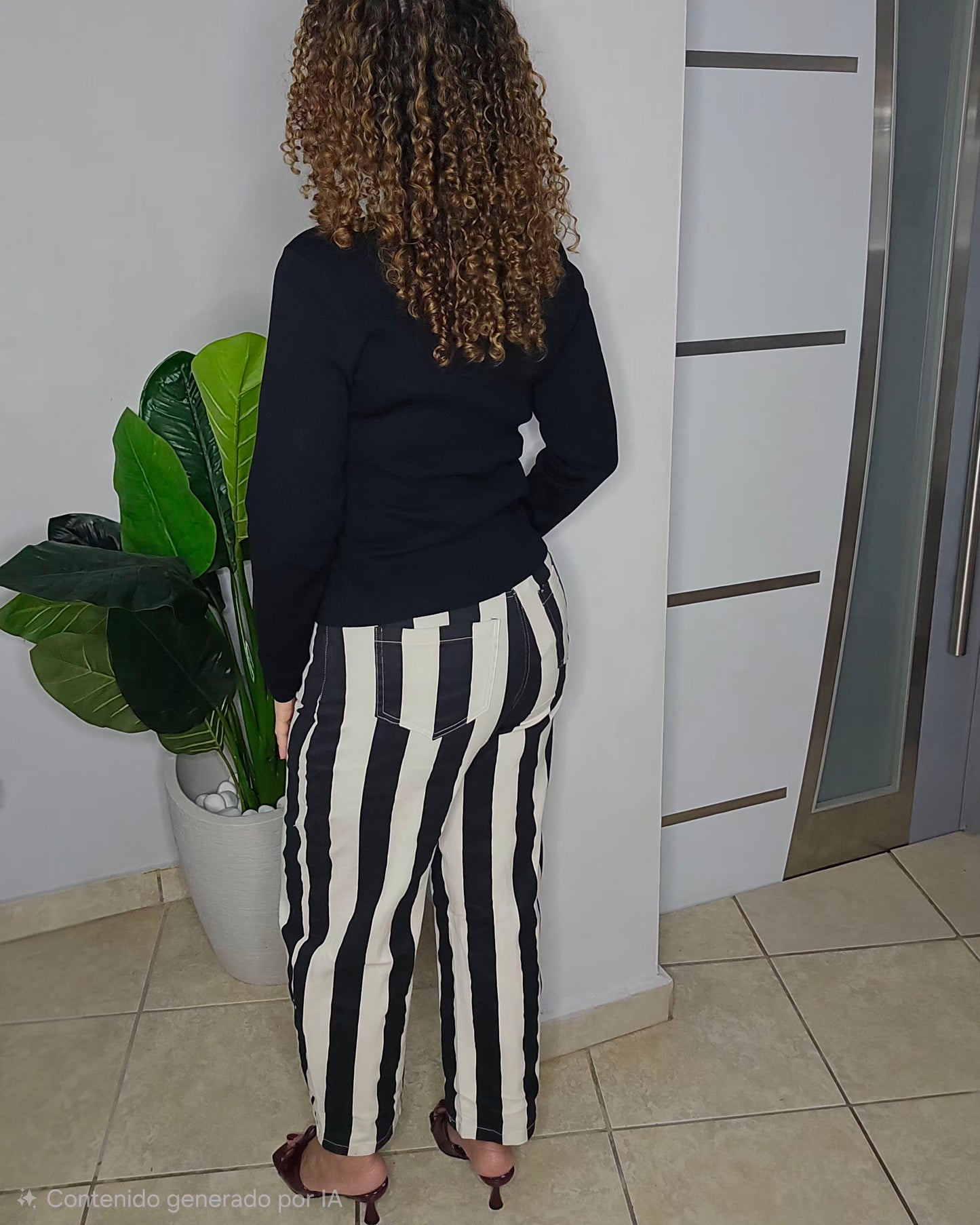 Amaia Strip Barrel Pant in Black