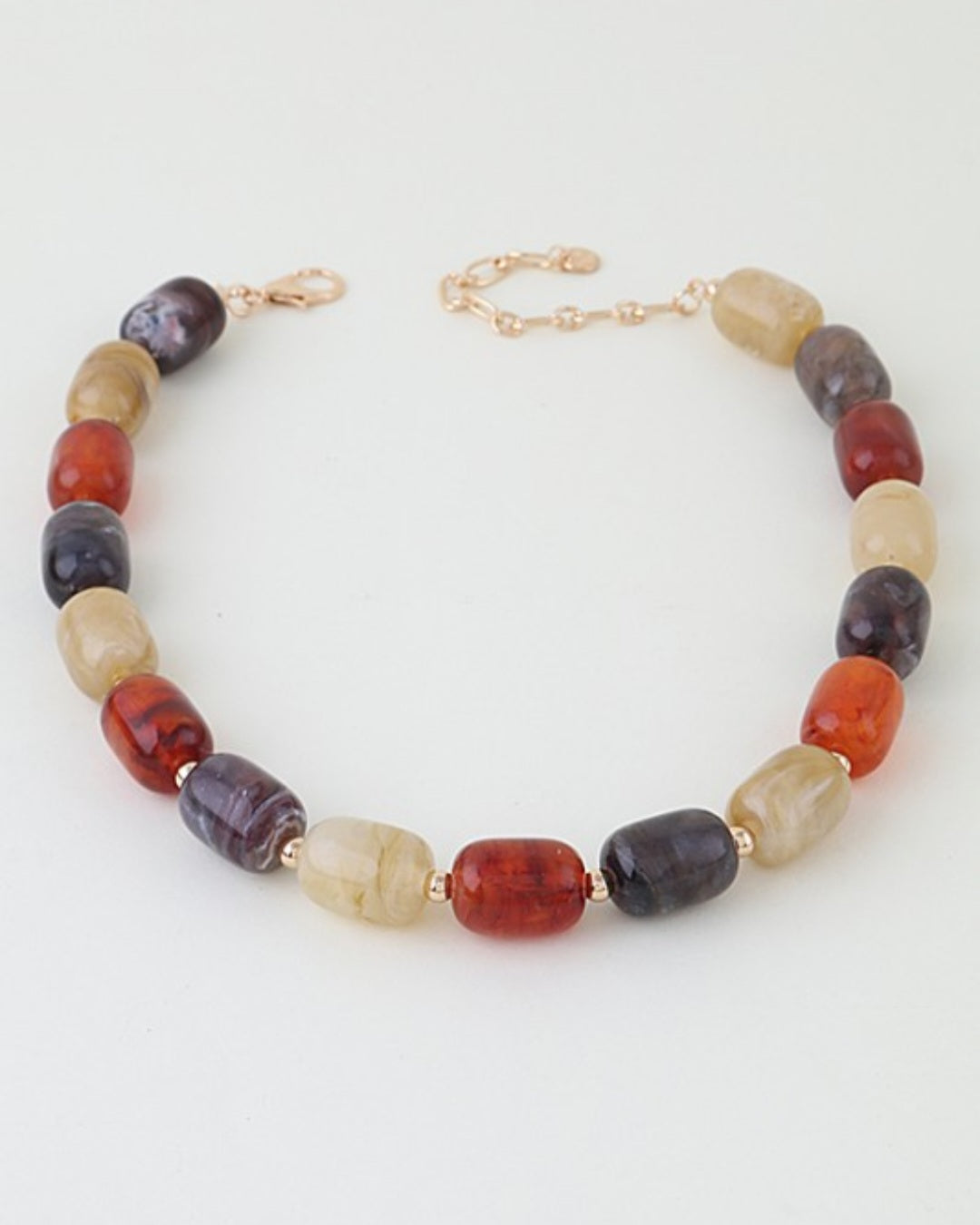 Multi Marble Stone Tube Beaded Necklace