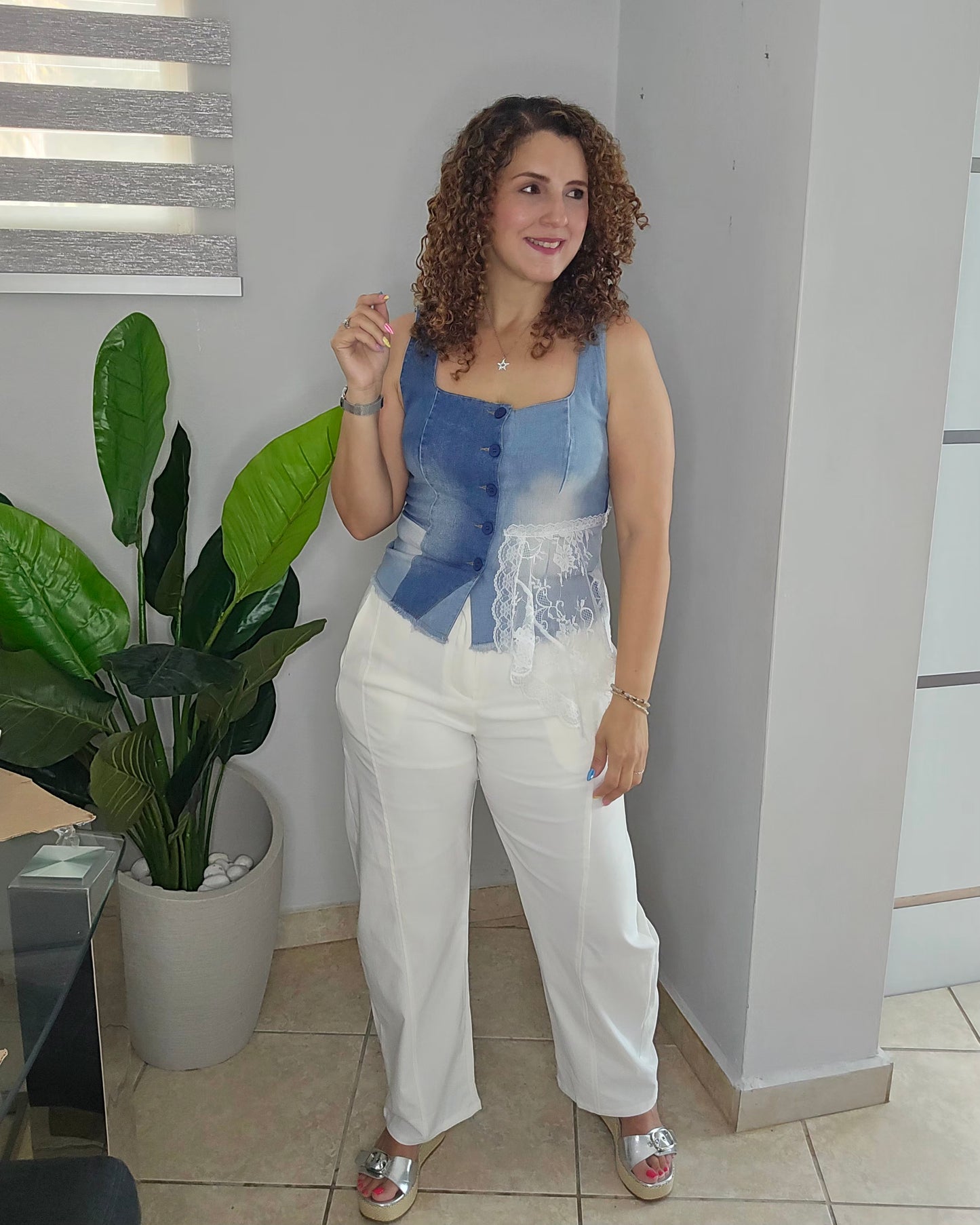 Denim & Lace Top