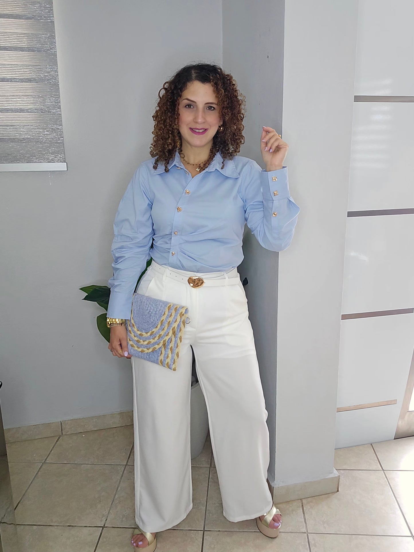 Sky gold button blouse
