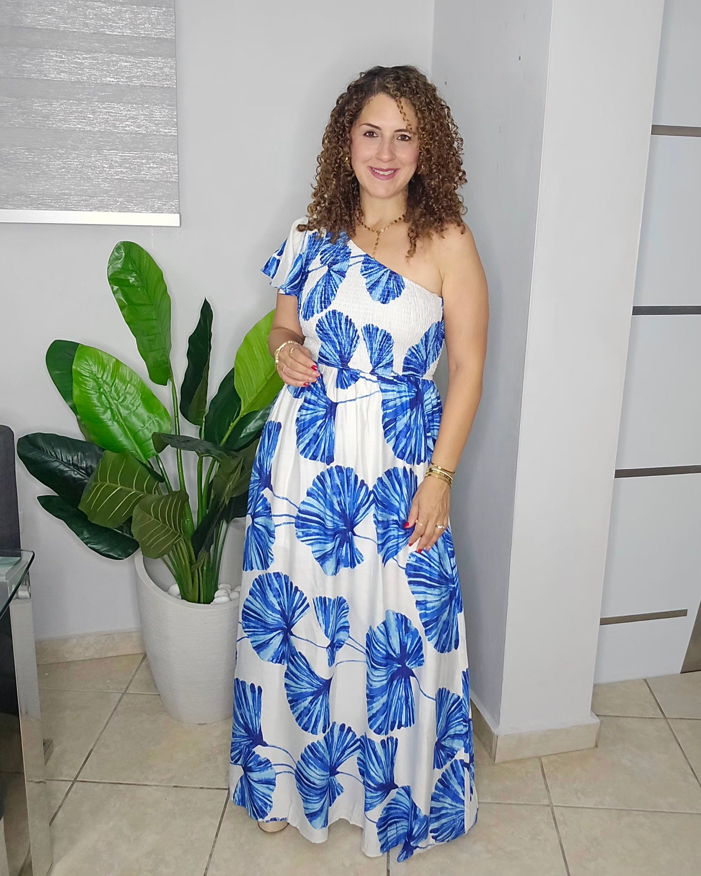 Ocean Floral Off Shoulder Maxi Dress