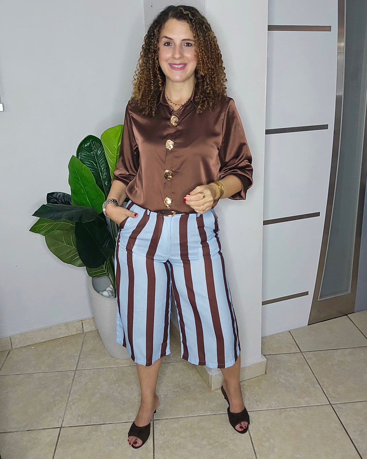Camille Striped Bermuda in Blue