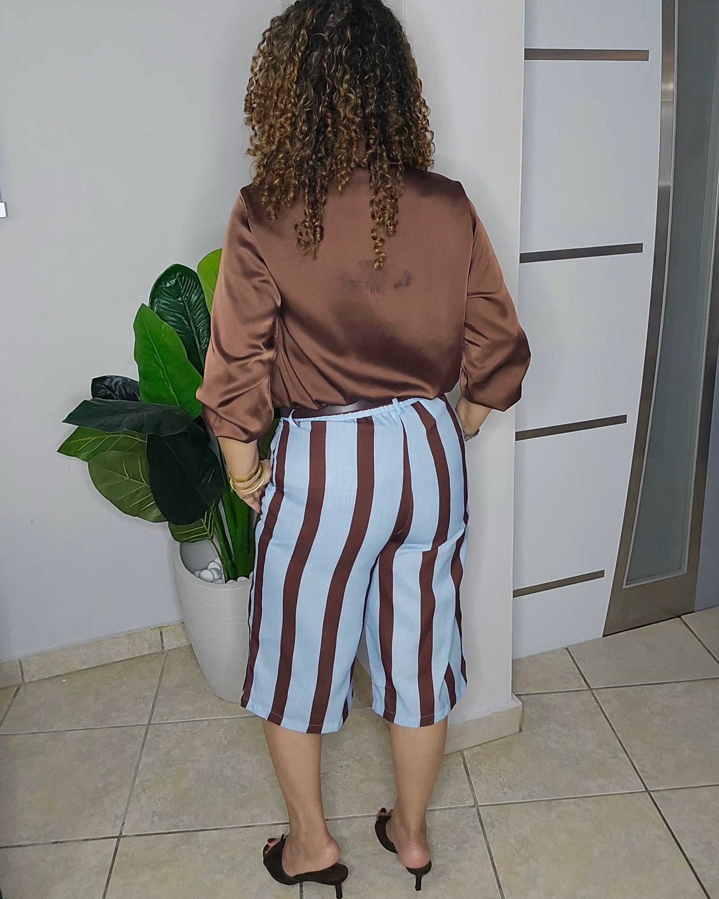 Camille Striped Bermuda in Blue