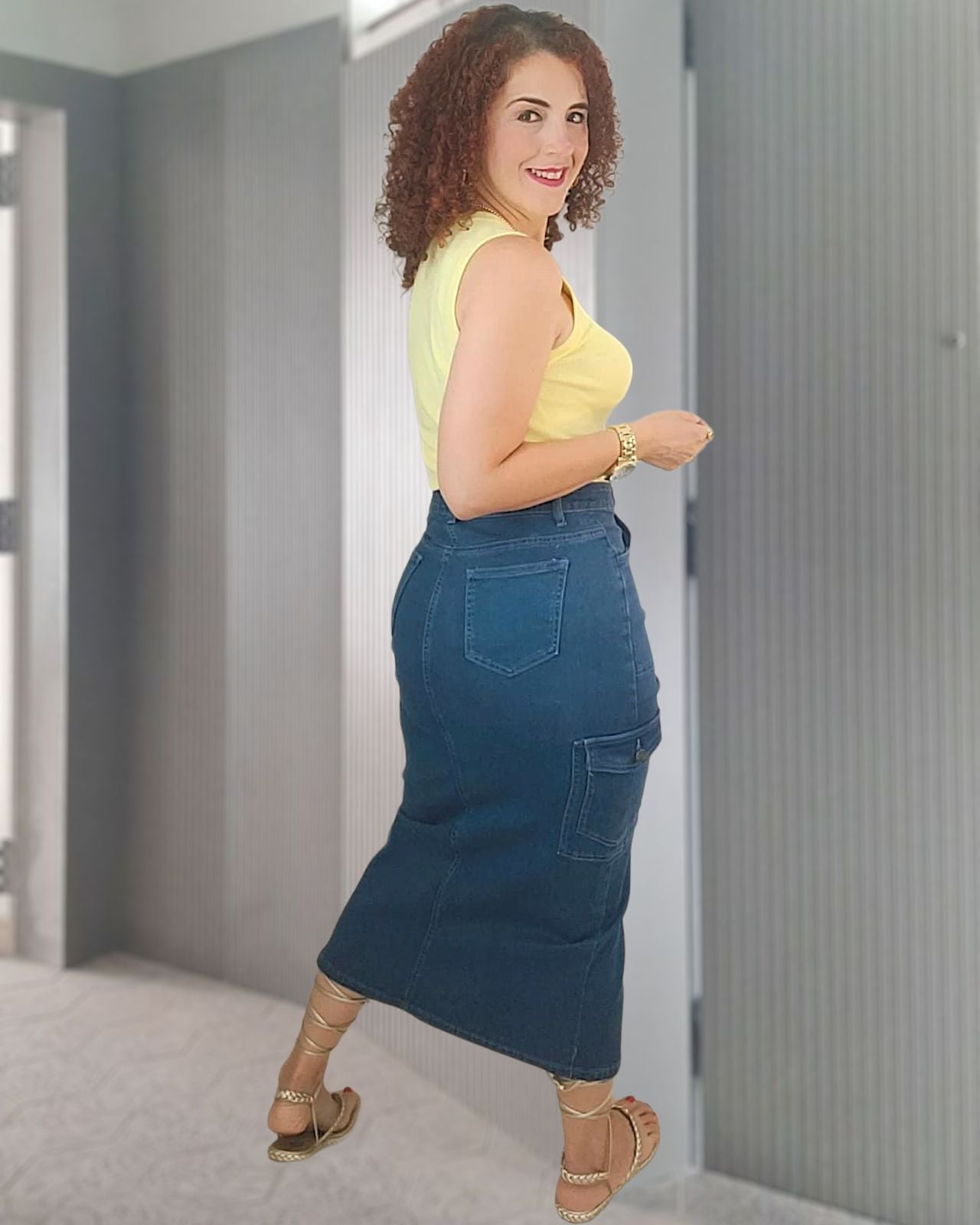 Cargo denim skirt