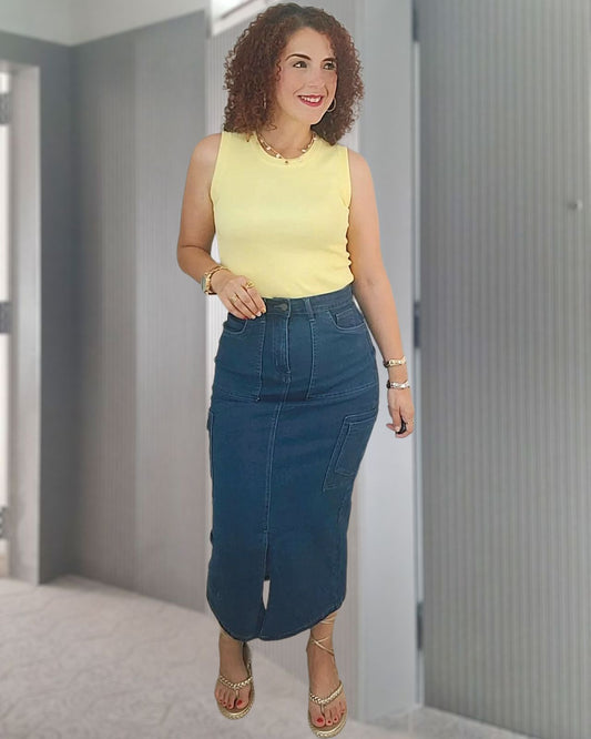 Cargo denim skirt