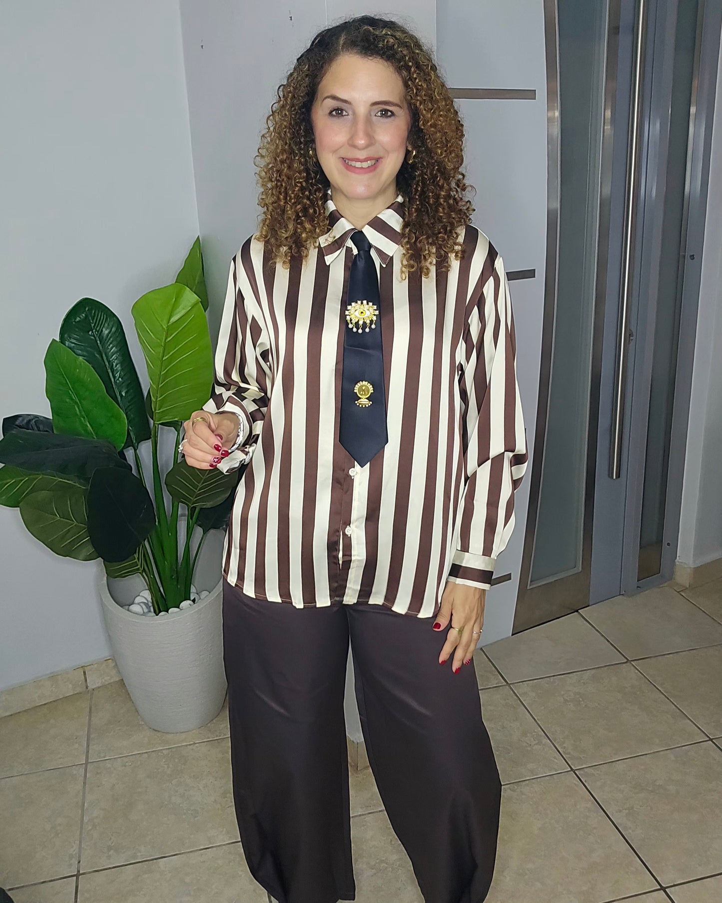 Olivia Striped Tie Blouse