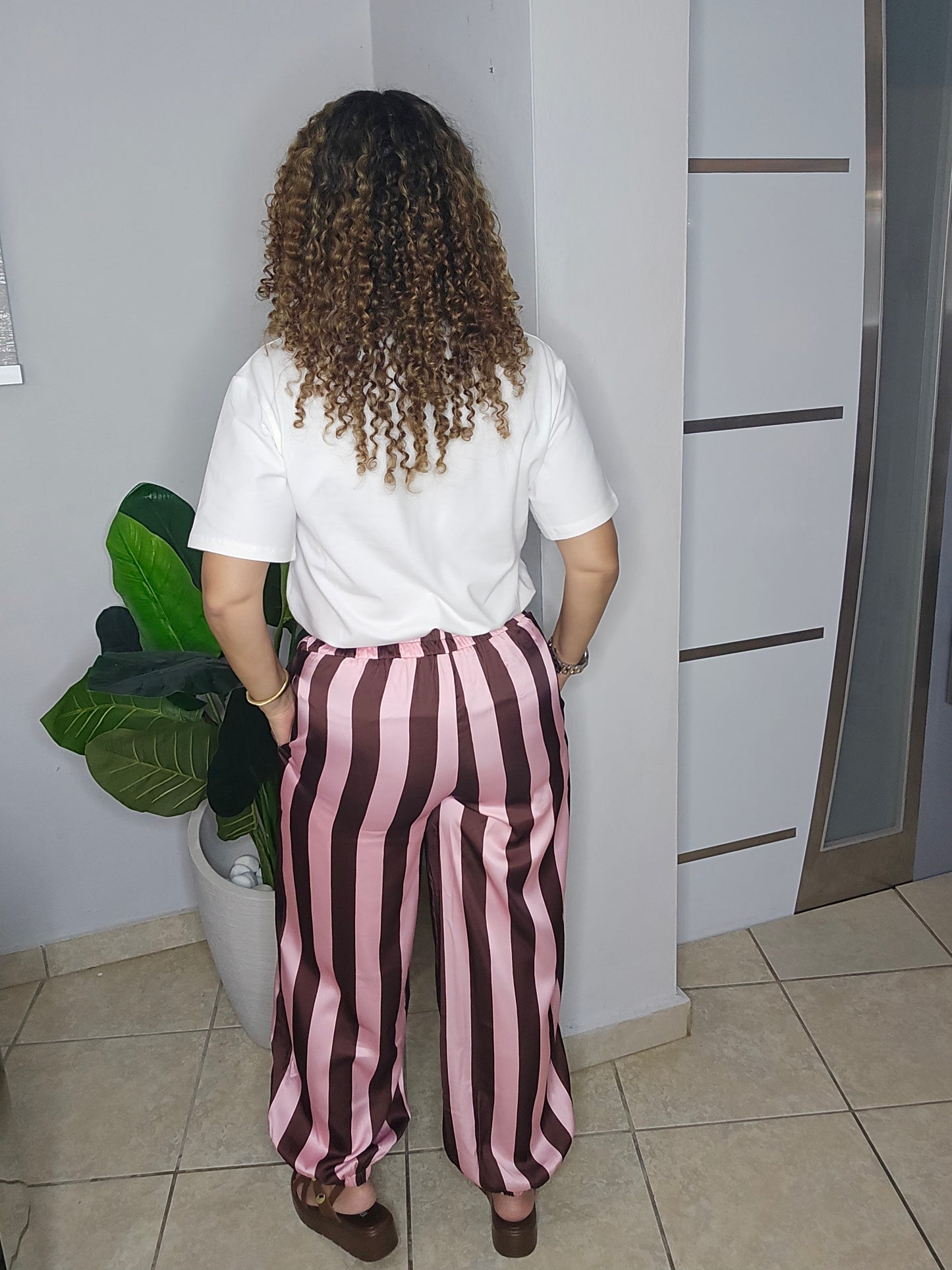 Vertical Striped Jogger Pant in Pink