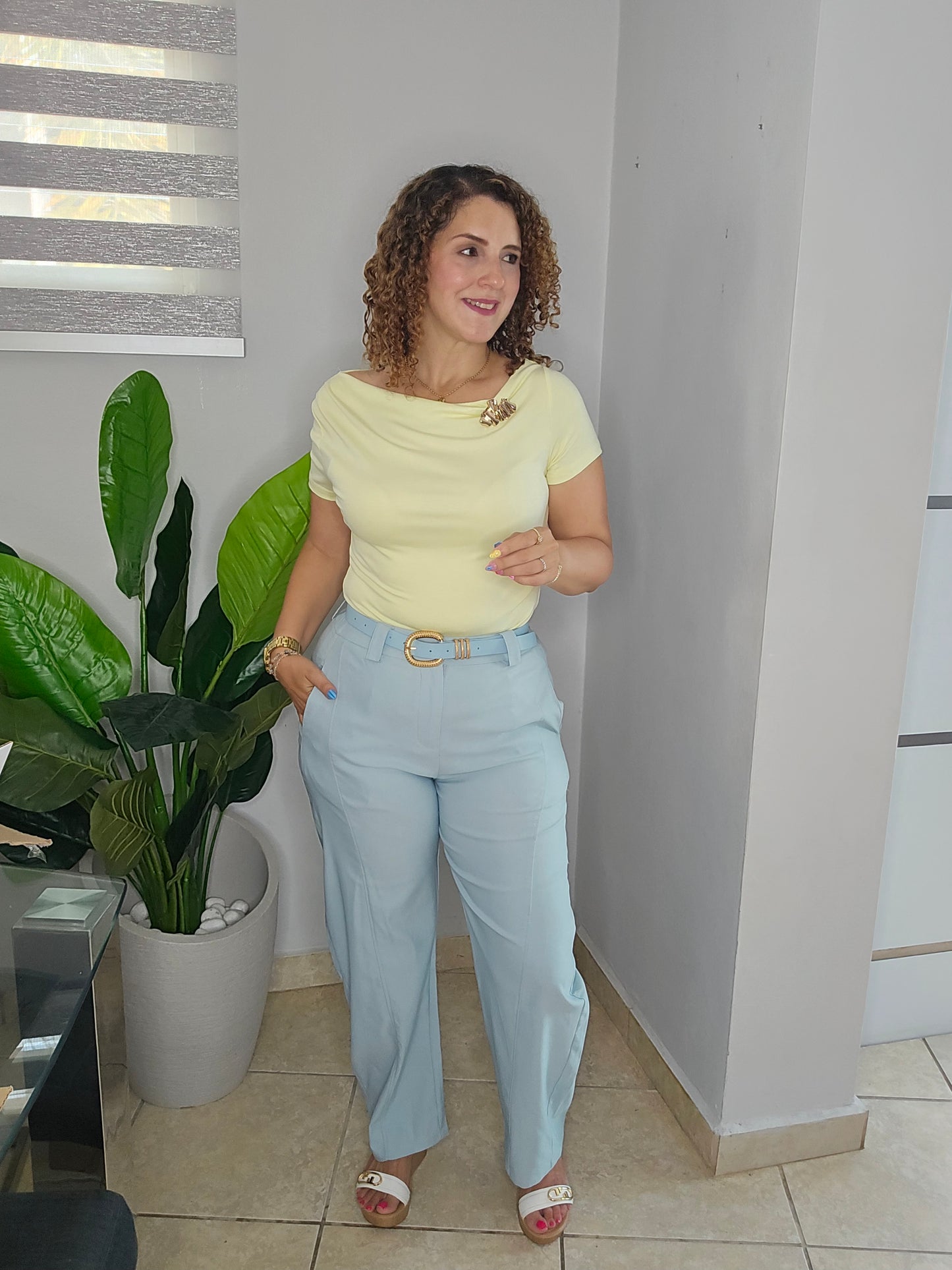 Blue Pearl Belted Barrel Pants