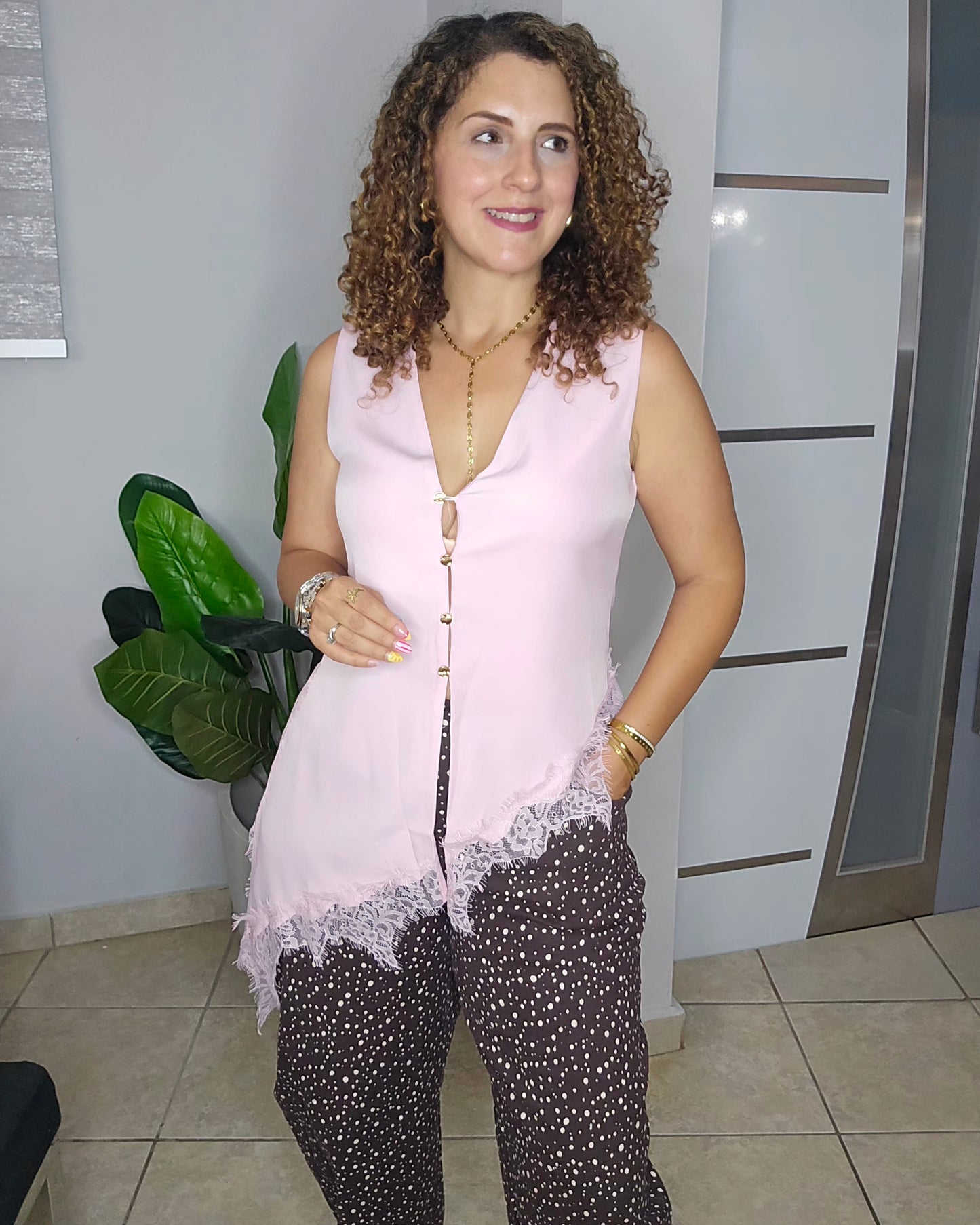 Blush Asymmetrical Lace Blouse