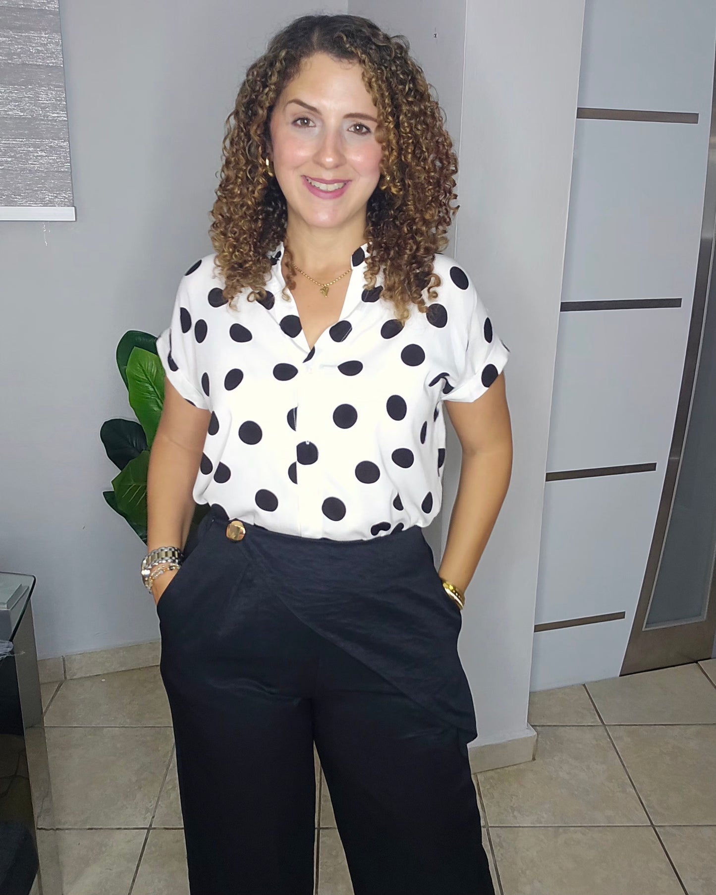 Chic Dot Blouse-Ivory