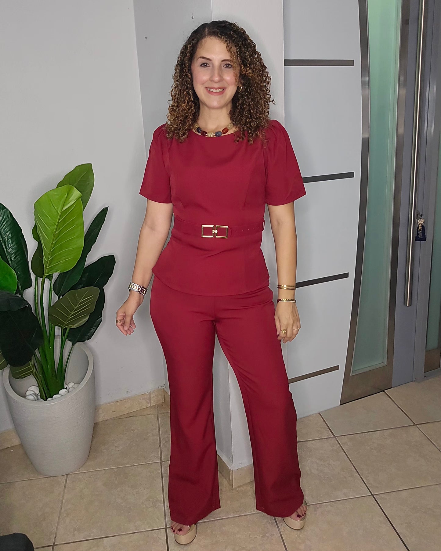 Luciana Belted Set in Red