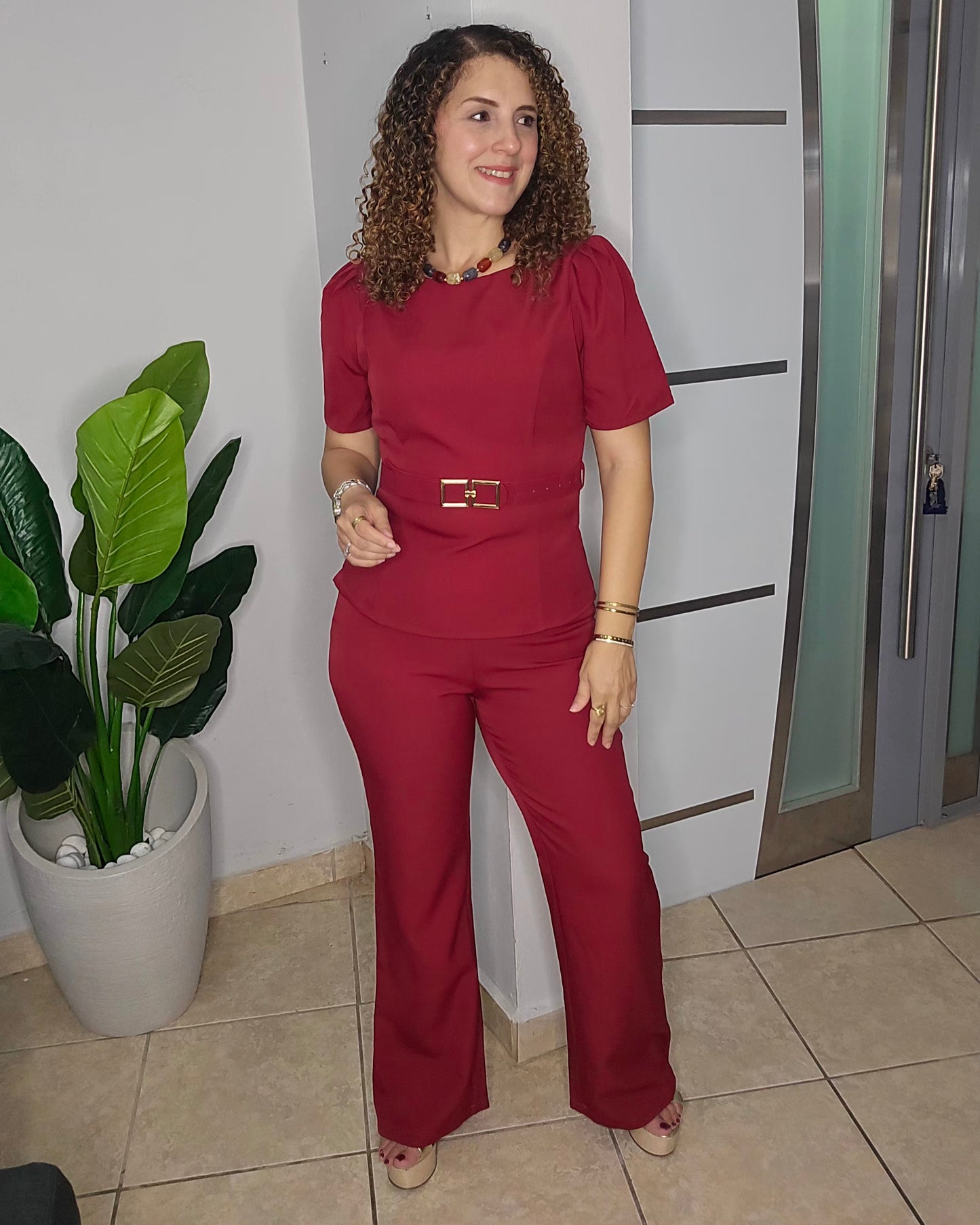 Luciana Belted Set in Red