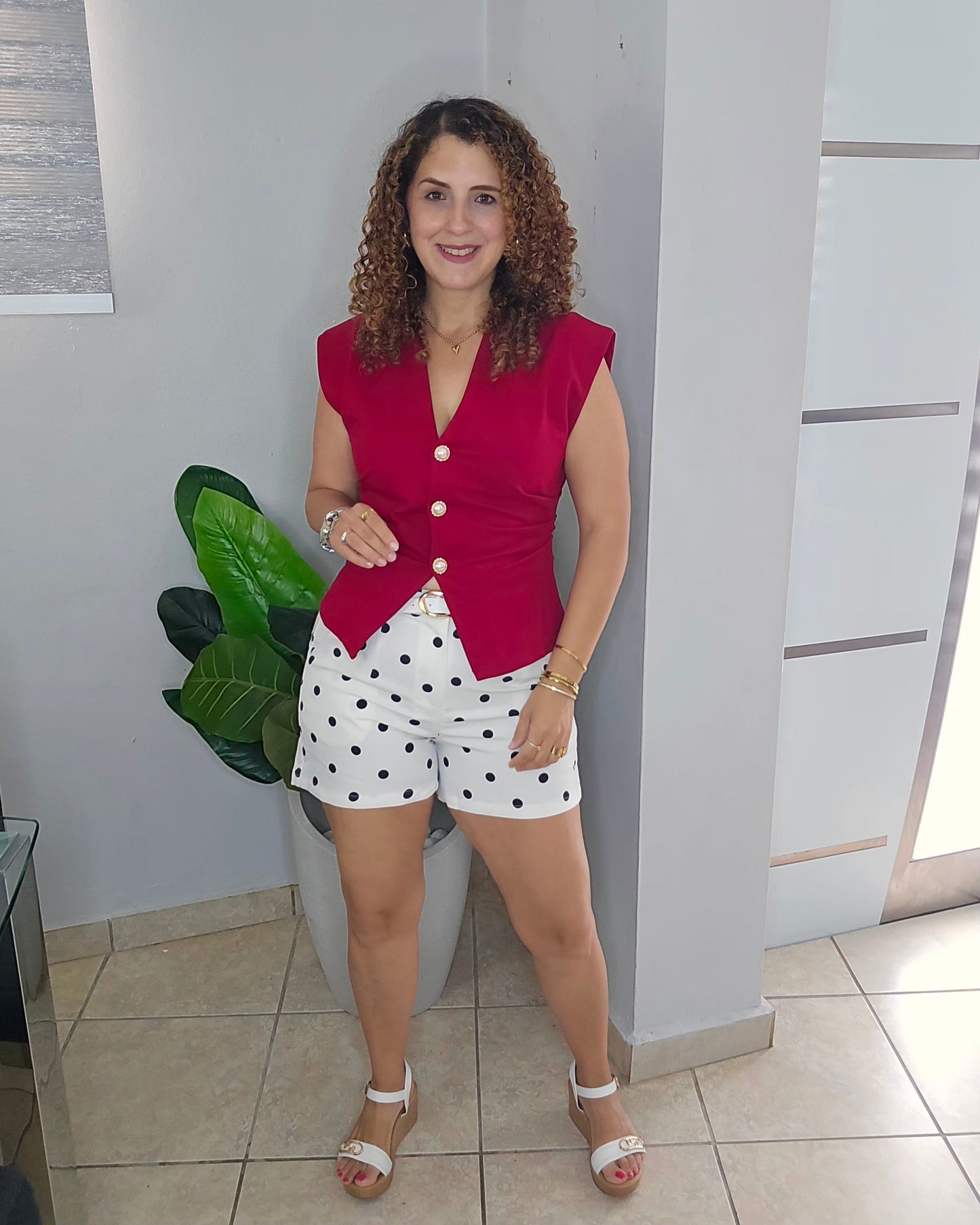 Ivory Dot Belted Short