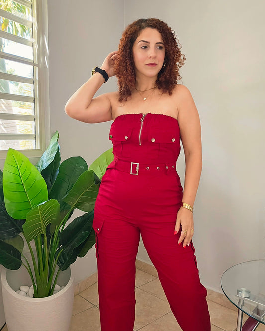 Strapless Burgundy jumpsuit
