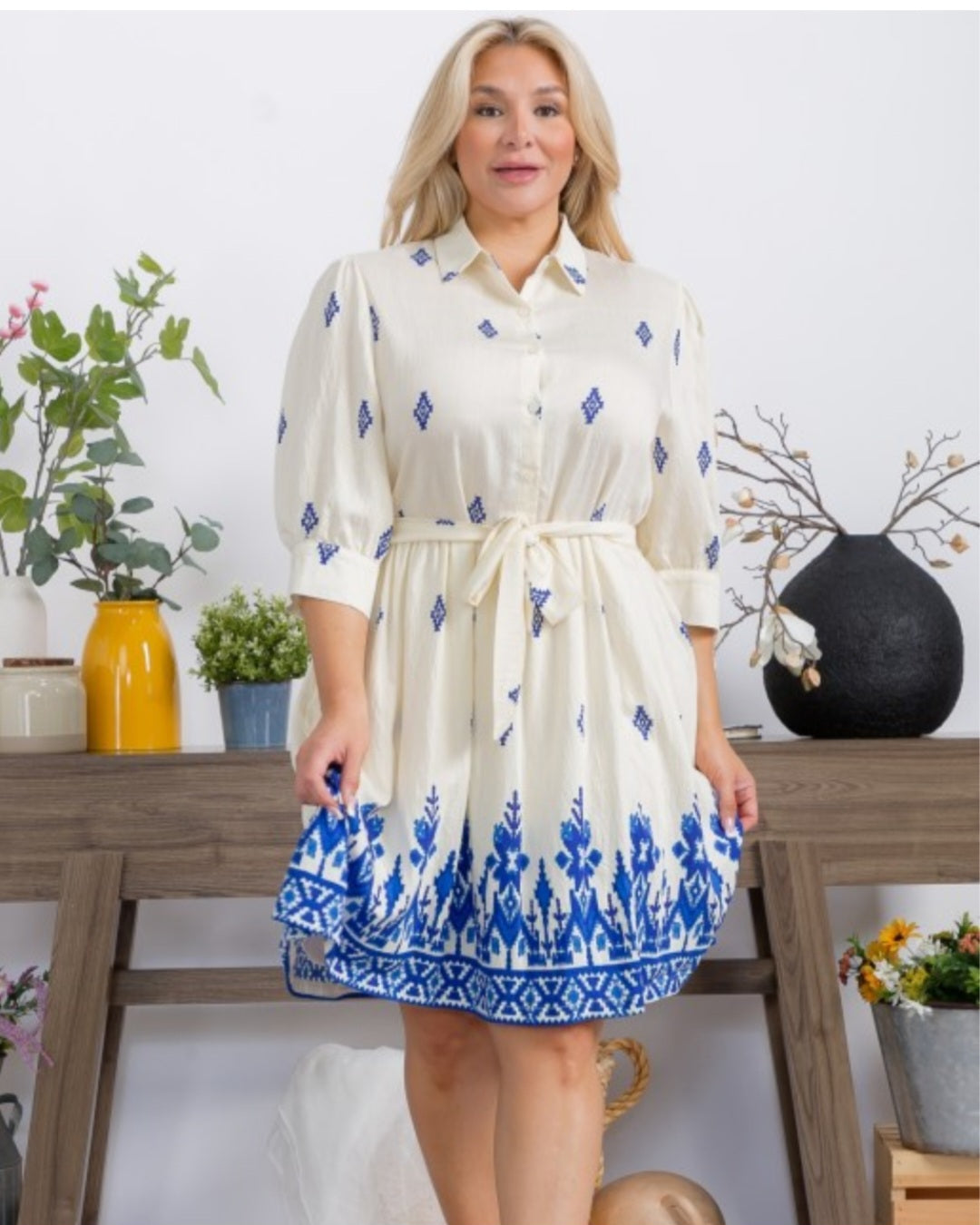 Blue Porcelain Plus Dress