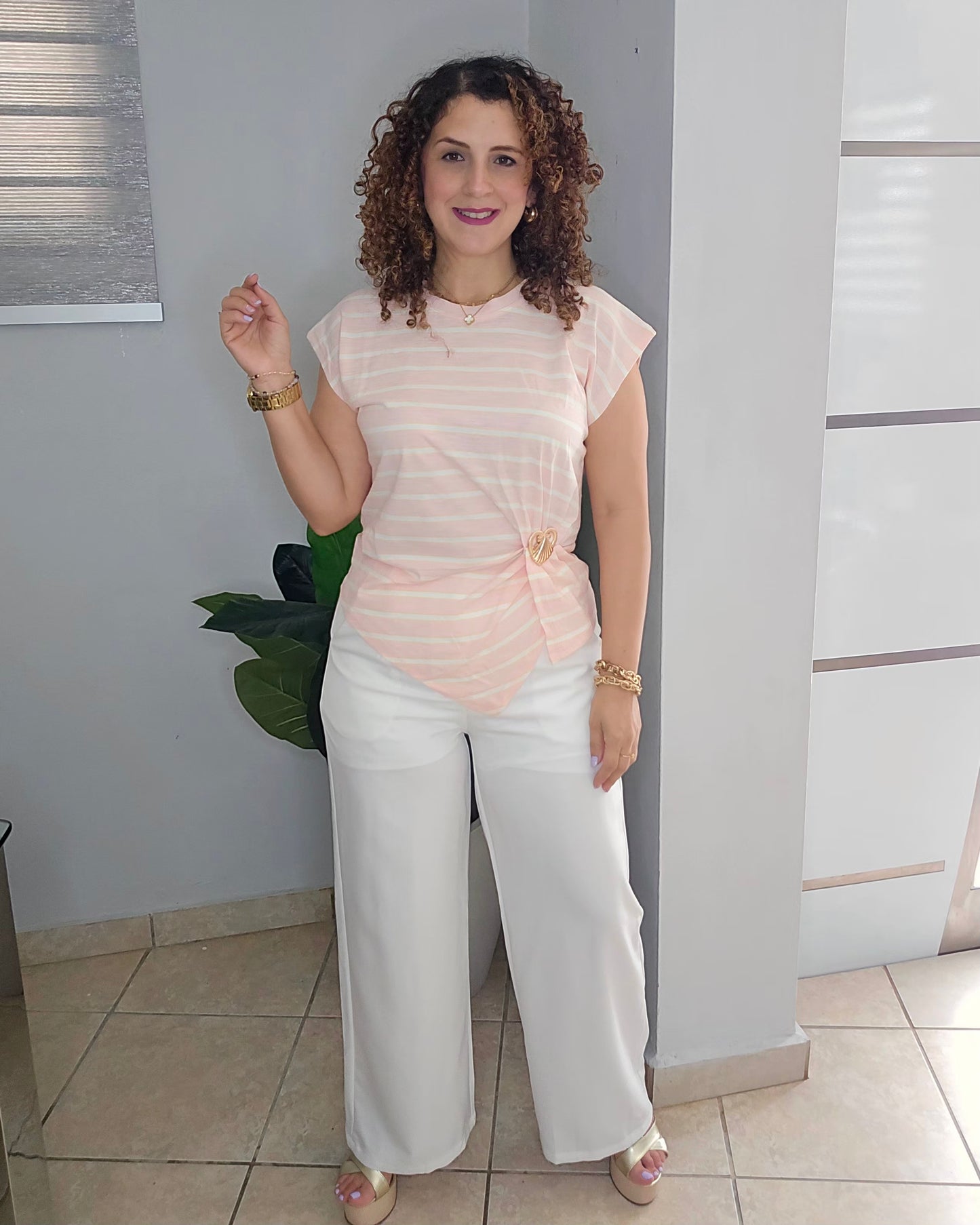 Pink heart pinstripe top