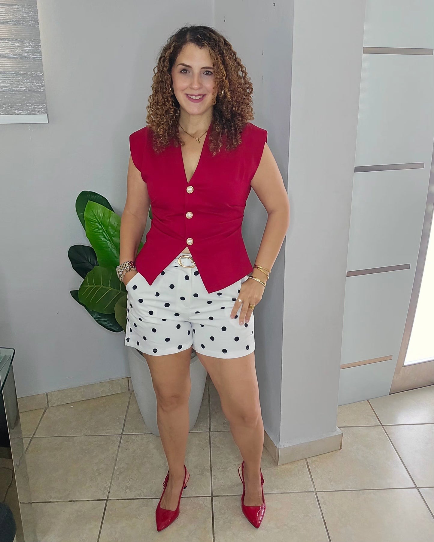 Ivory Dot Belted Short