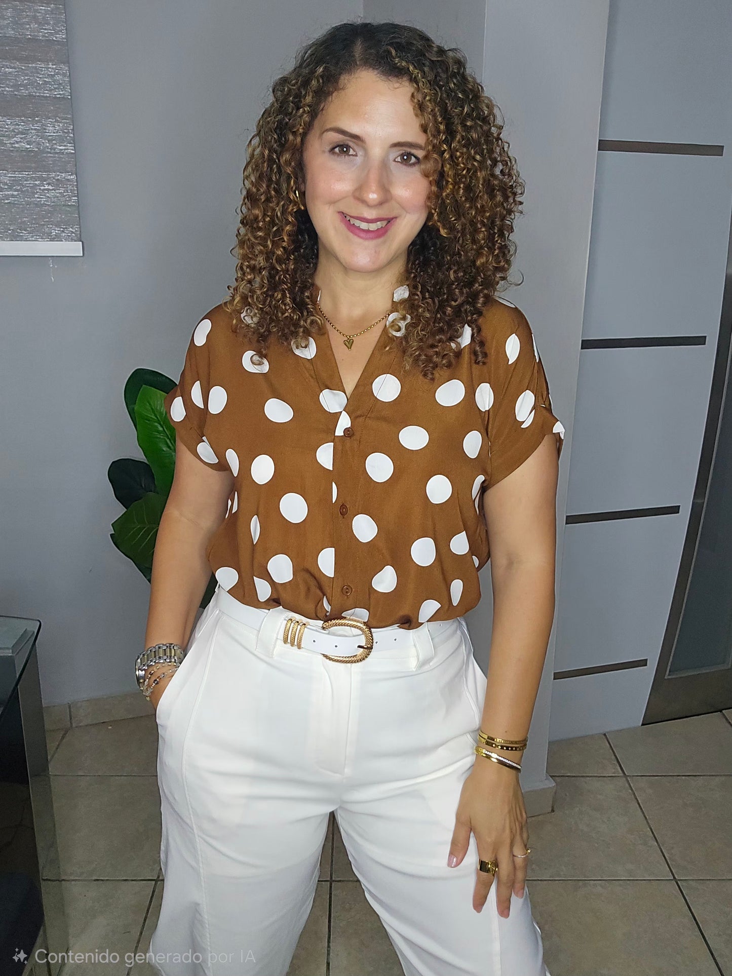 Chic Dot Blouse-Mocha