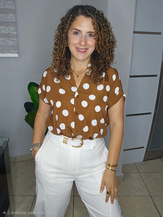 Chic Dot Blouse-Mocha