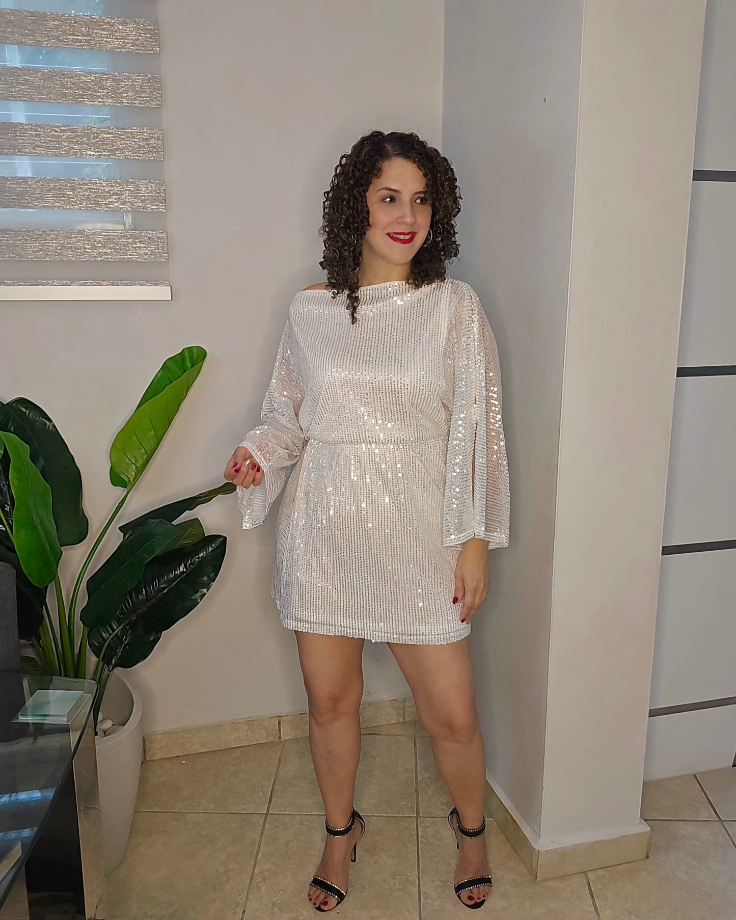 Sequin off shoulder mini dress