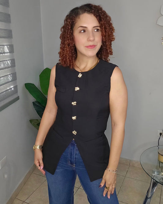 Jeweled Button Black Vest