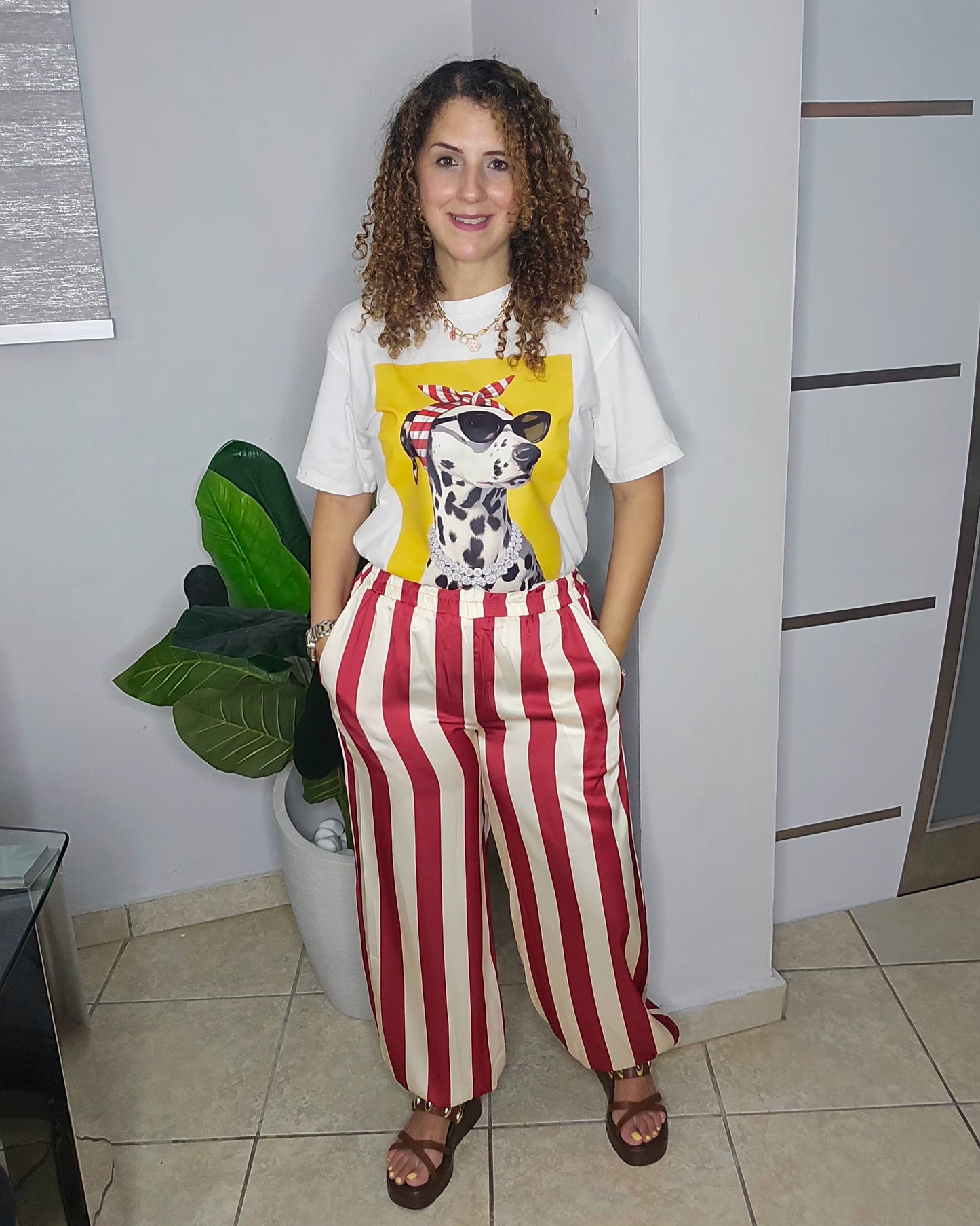 Vertical Stripe Jogger Pant in Red