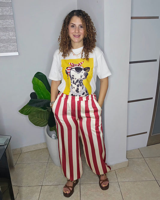 Vertical Stripe Jogger Pant in Red