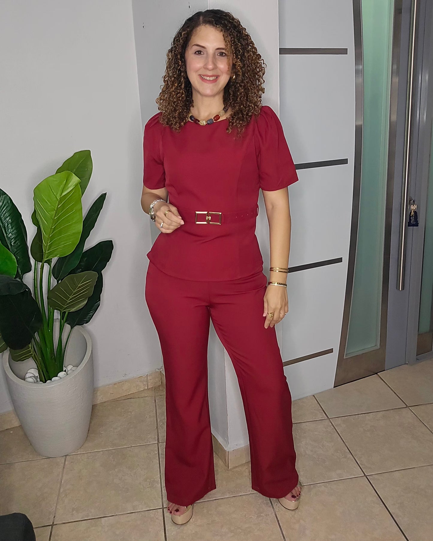 Luciana Belted Set in Red
