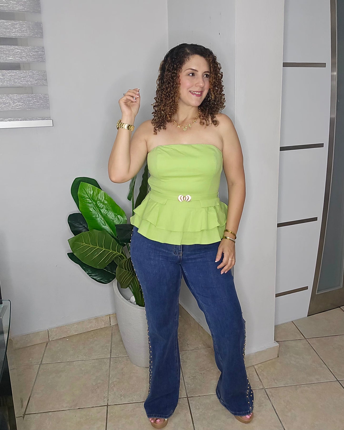 Lime luxe peplum top