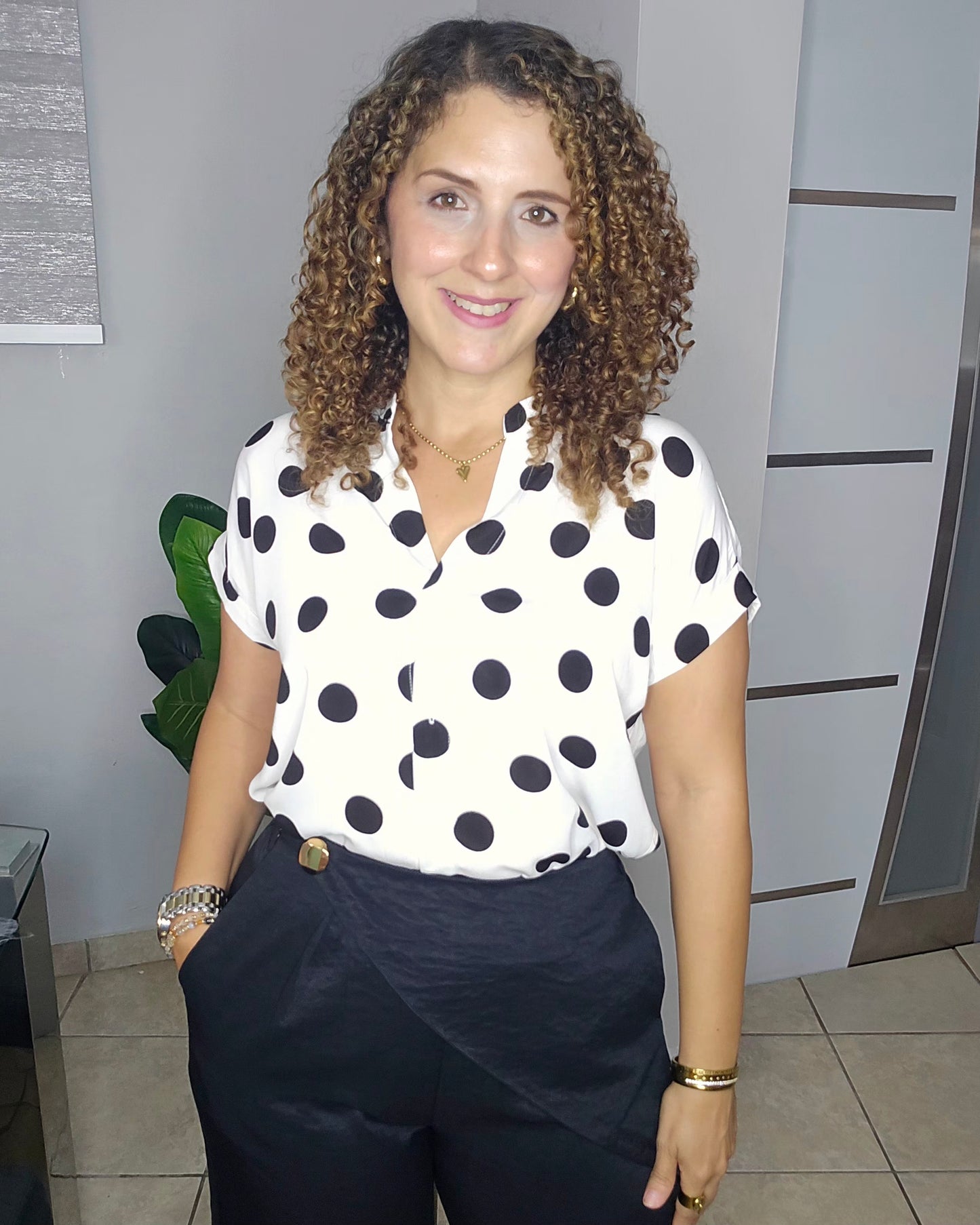 Chic Dot Blouse-Ivory