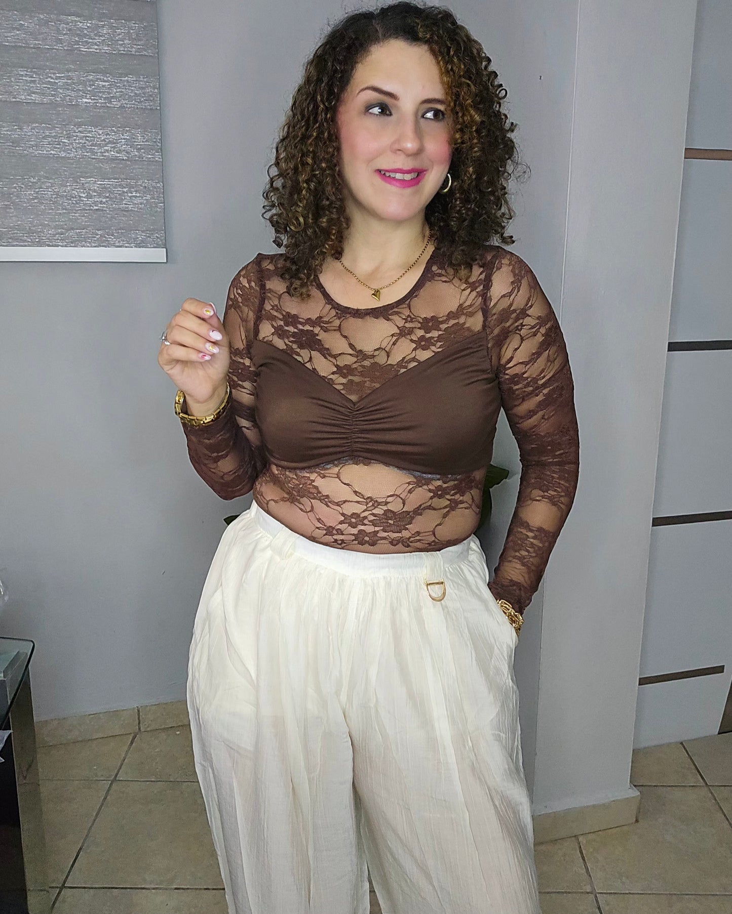 Mocha Muse Lace top