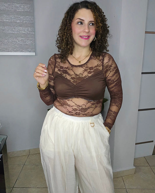Mocha Muse Lace top