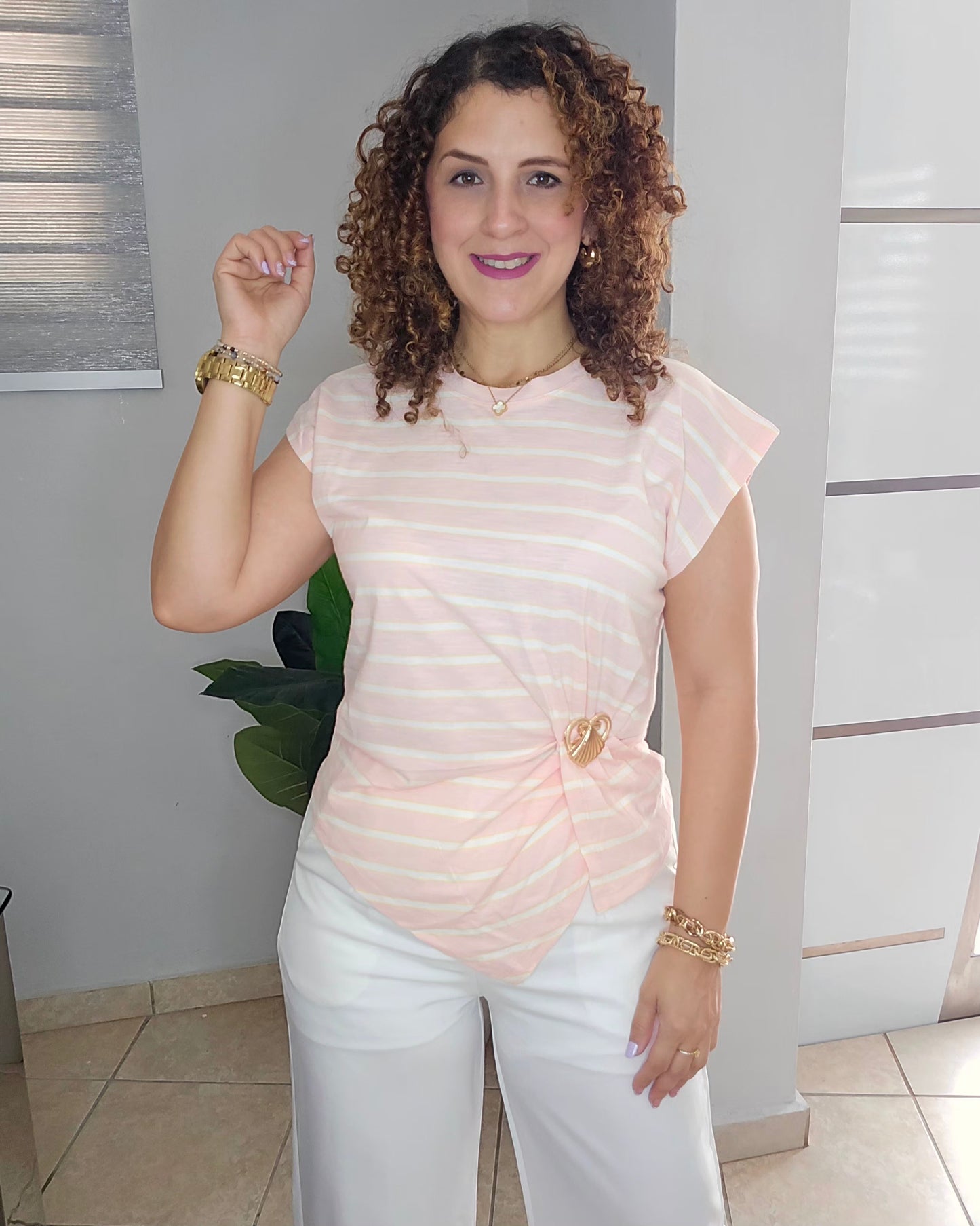 Pink heart pinstripe top