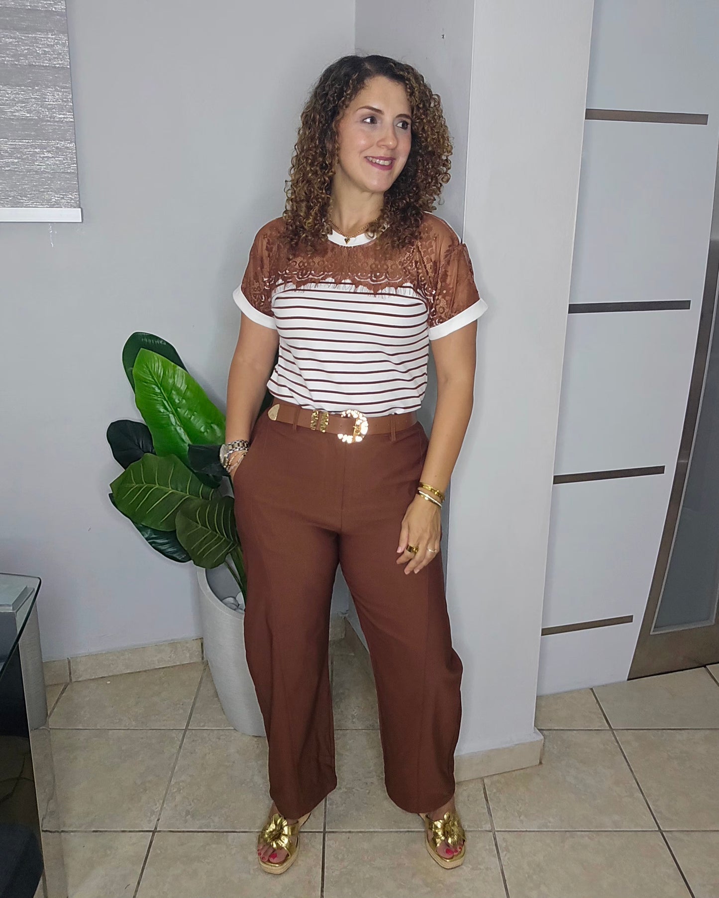 Chesnut Belted Barrel Pant