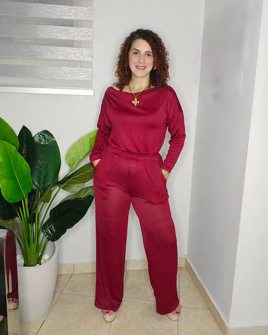 Off shoulder knit jumpsuit