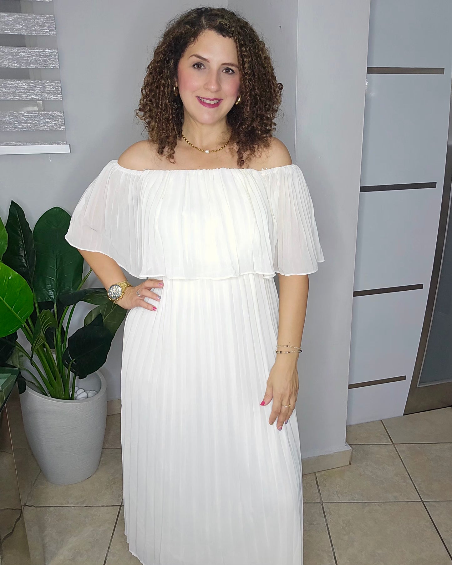Ivory Breeze Off Shoulder Maxi Dress