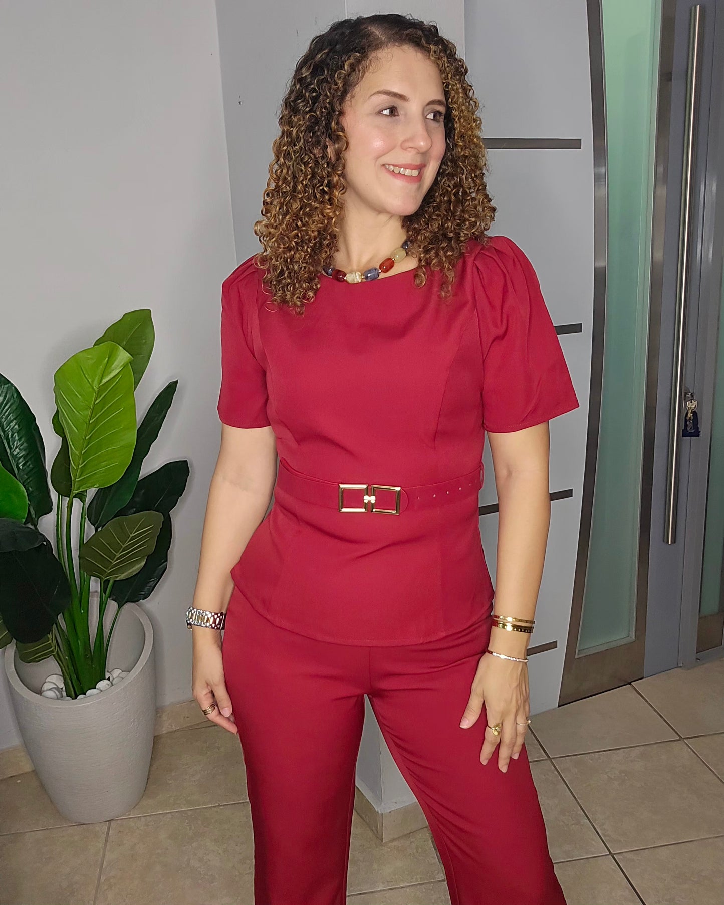 Luciana Belted Set in Red
