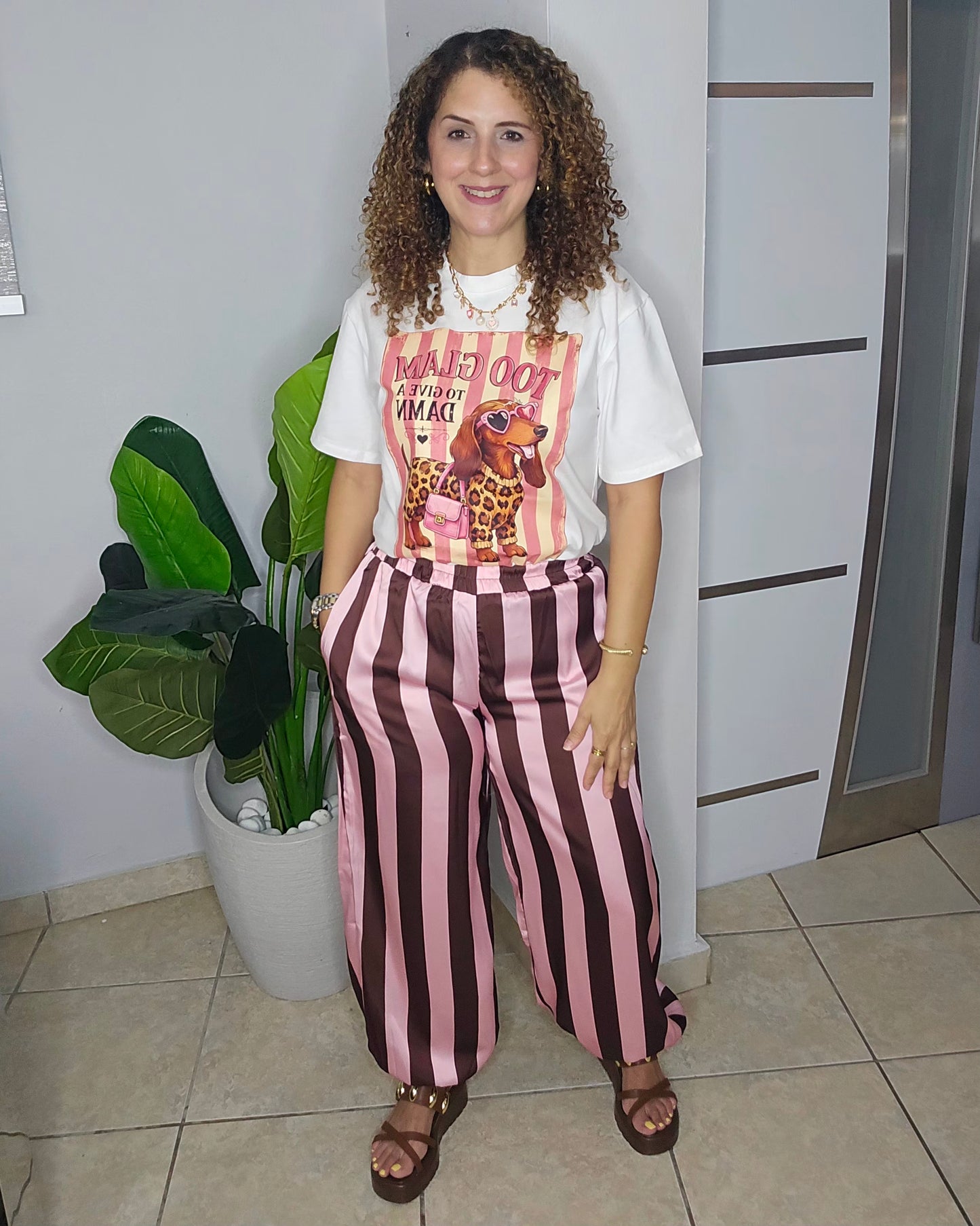 Vertical Striped Jogger Pant in Pink