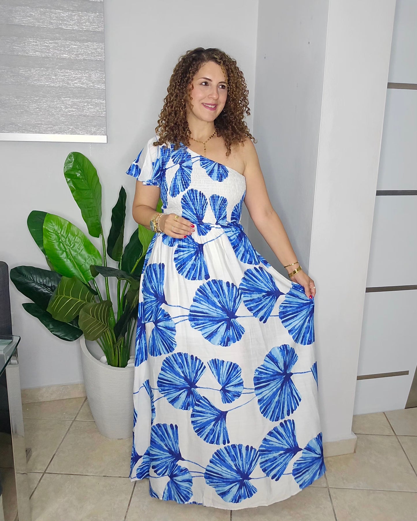 Ocean Floral Off Shoulder Maxi Dress