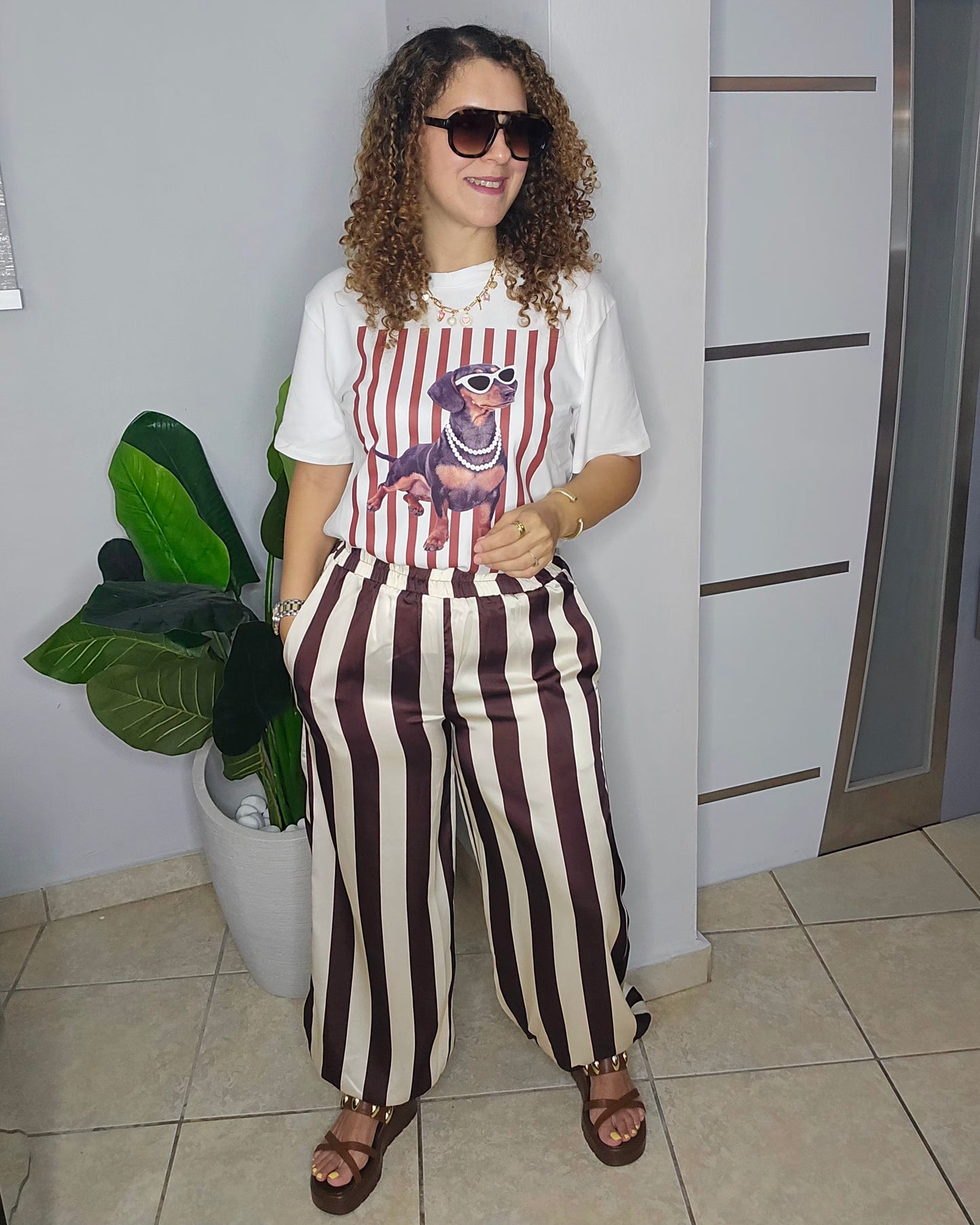 Vertical Striped Jogger Pant in Brown