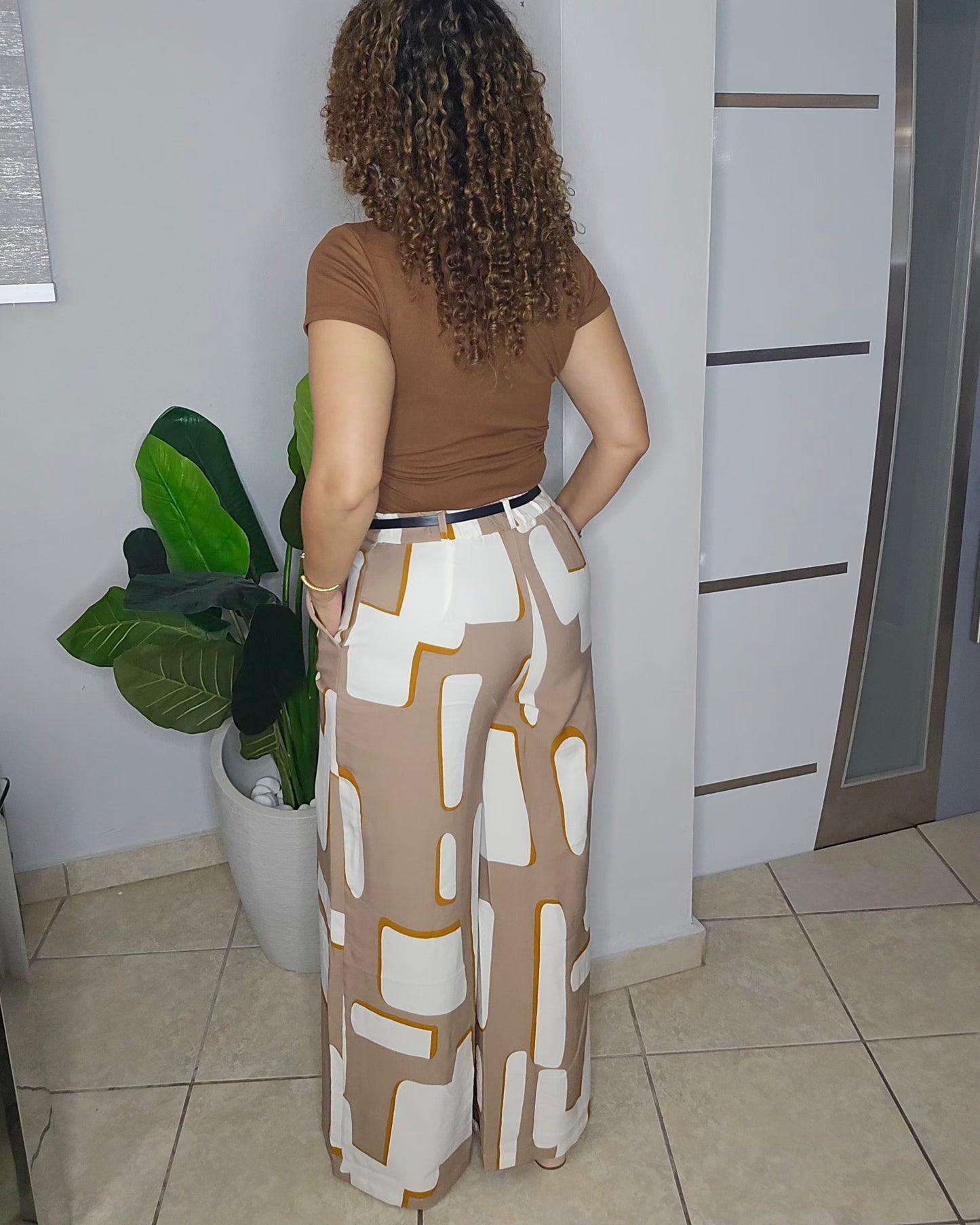 Abstract Muse Belted Palazzo – Camel