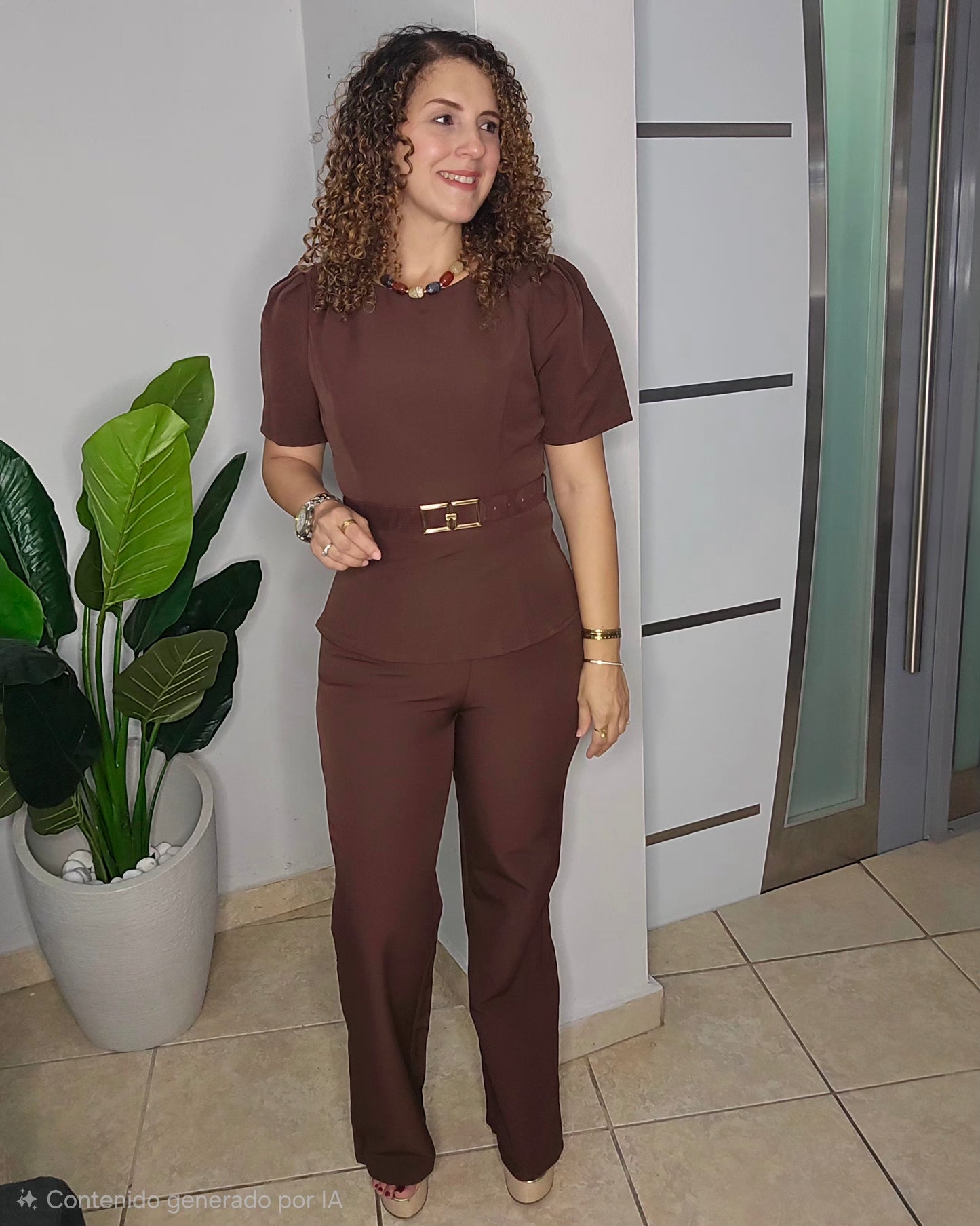 Luciana Belted Set in Brown.