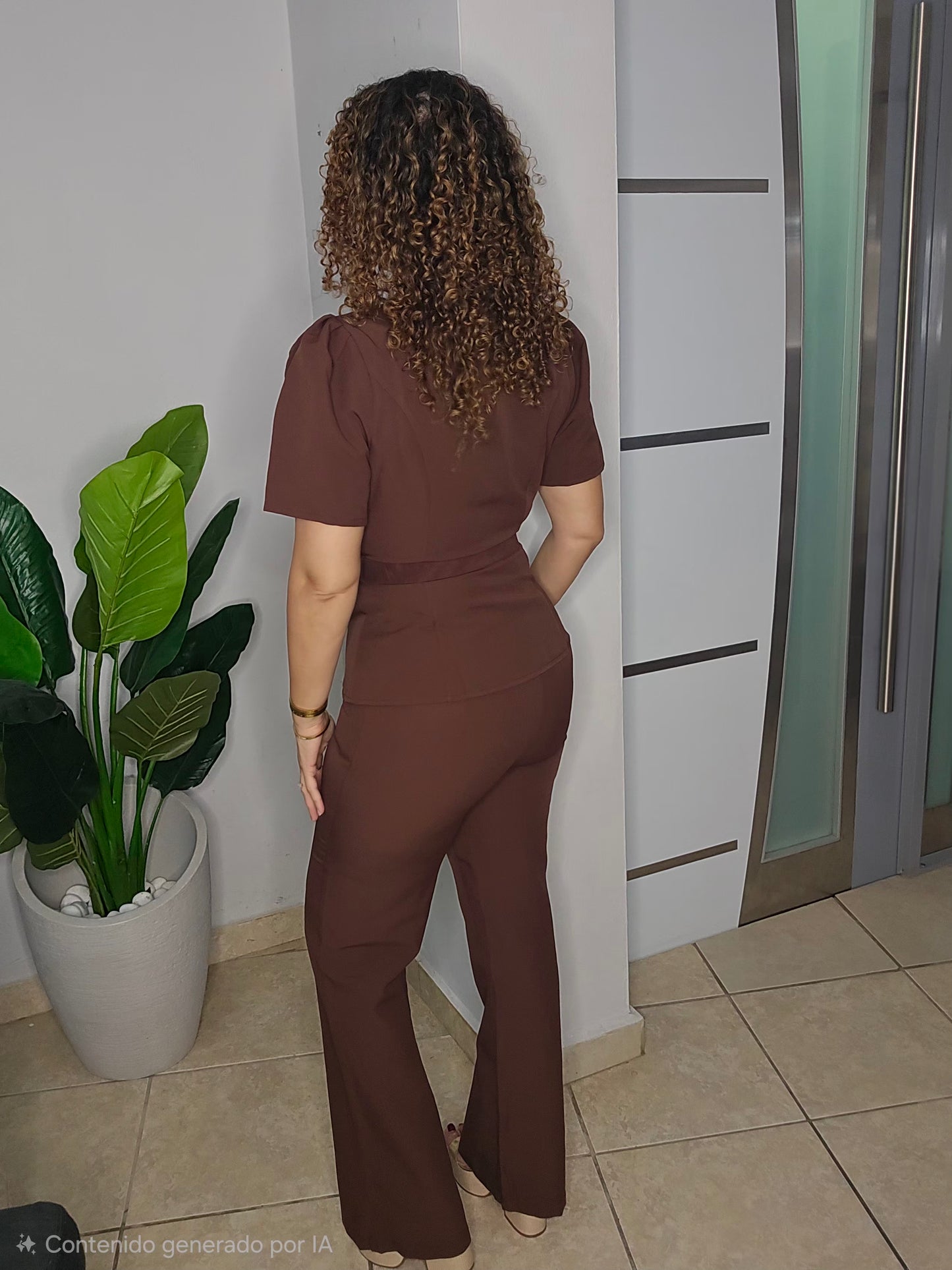 Luciana Belted Set in Brown.