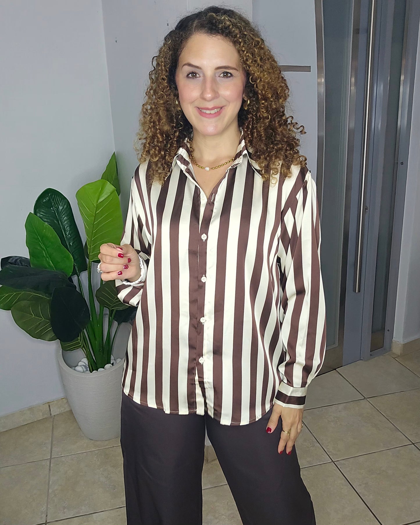 Olivia Striped Tie Blouse