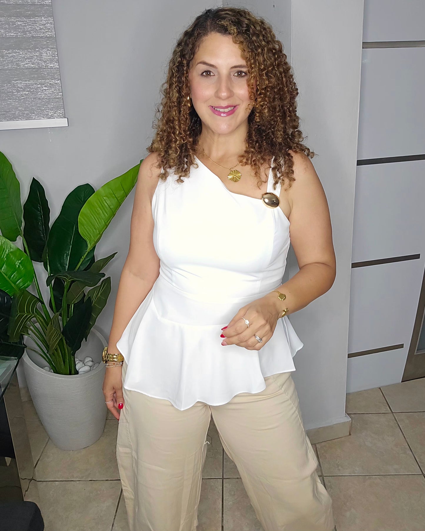 Golden grace peplum top