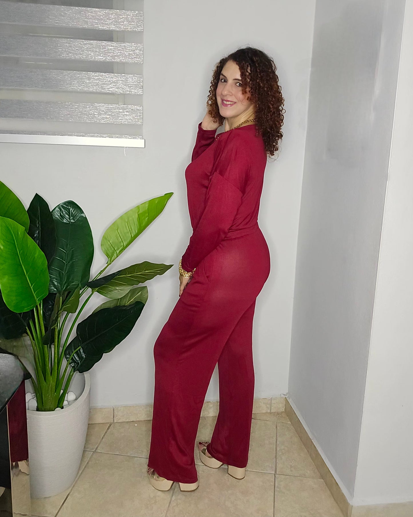 Off shoulder knit jumpsuit